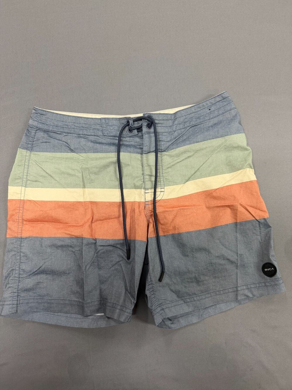 RVCA Men's Striped 17" Board Shorts Blue Gray Orange 2Way Stretch Swim Trunks 30